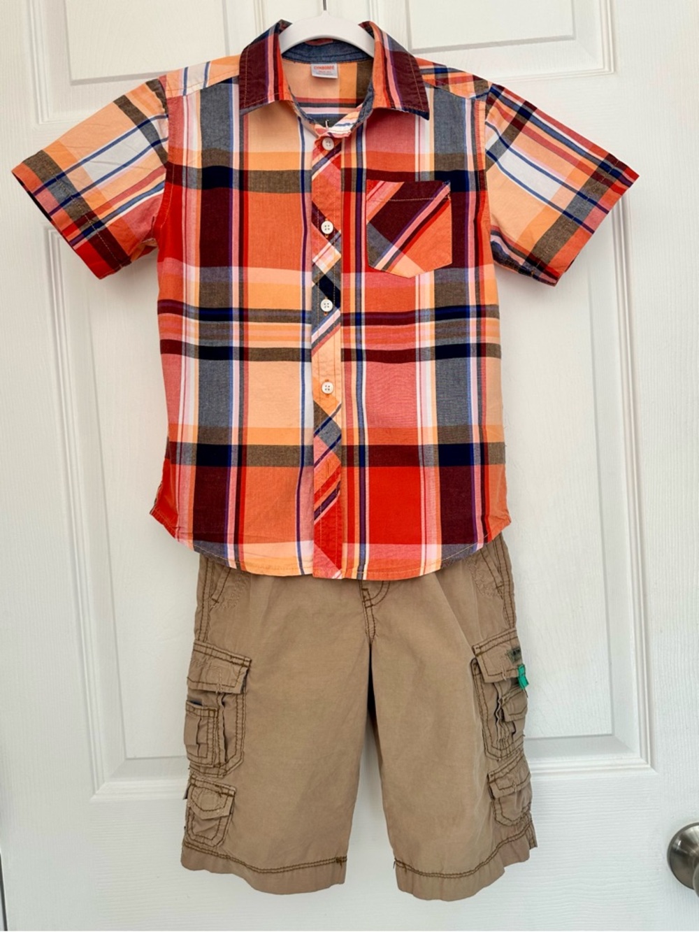 Gymboree Cotton Orange & Red Plaid Short-Sleeve Button-Up Shirt with shorts